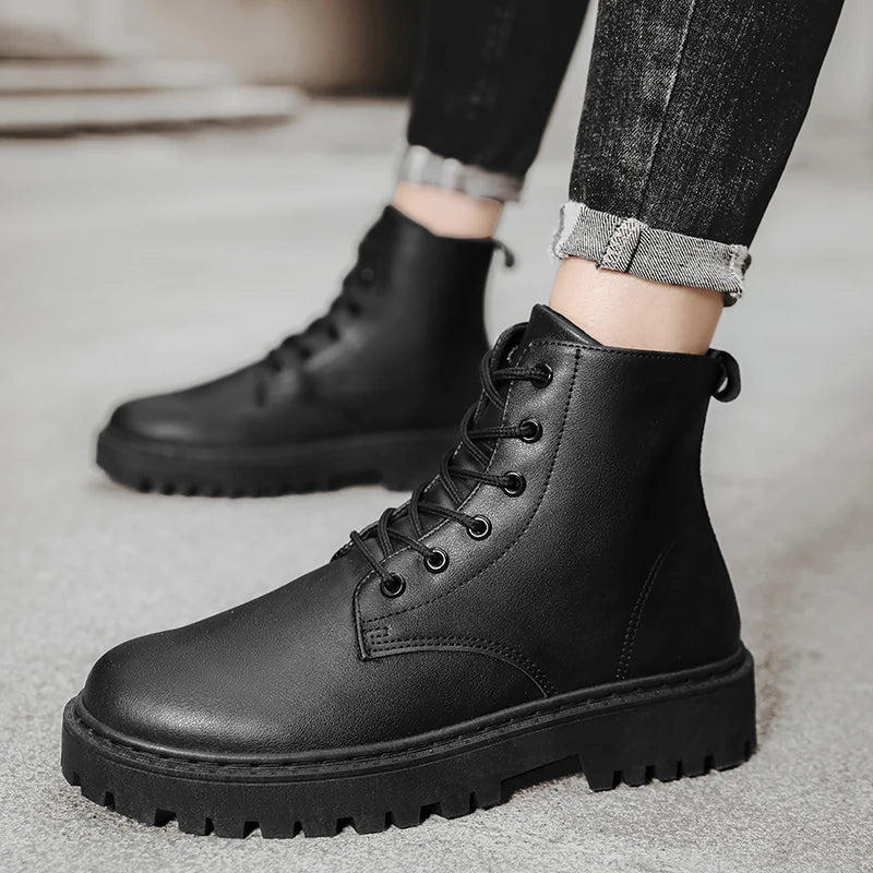 Men's Waterproof High-Top Lace-Up Boots with Anti-Slip Sole - Perfect for Outdoor Adventures