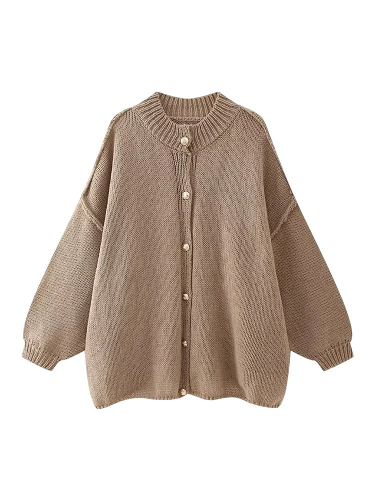 Chic Women's Bat Sleeve Cardigan with Stylish Lapel & Metal Button Accents - Perfect for Layering