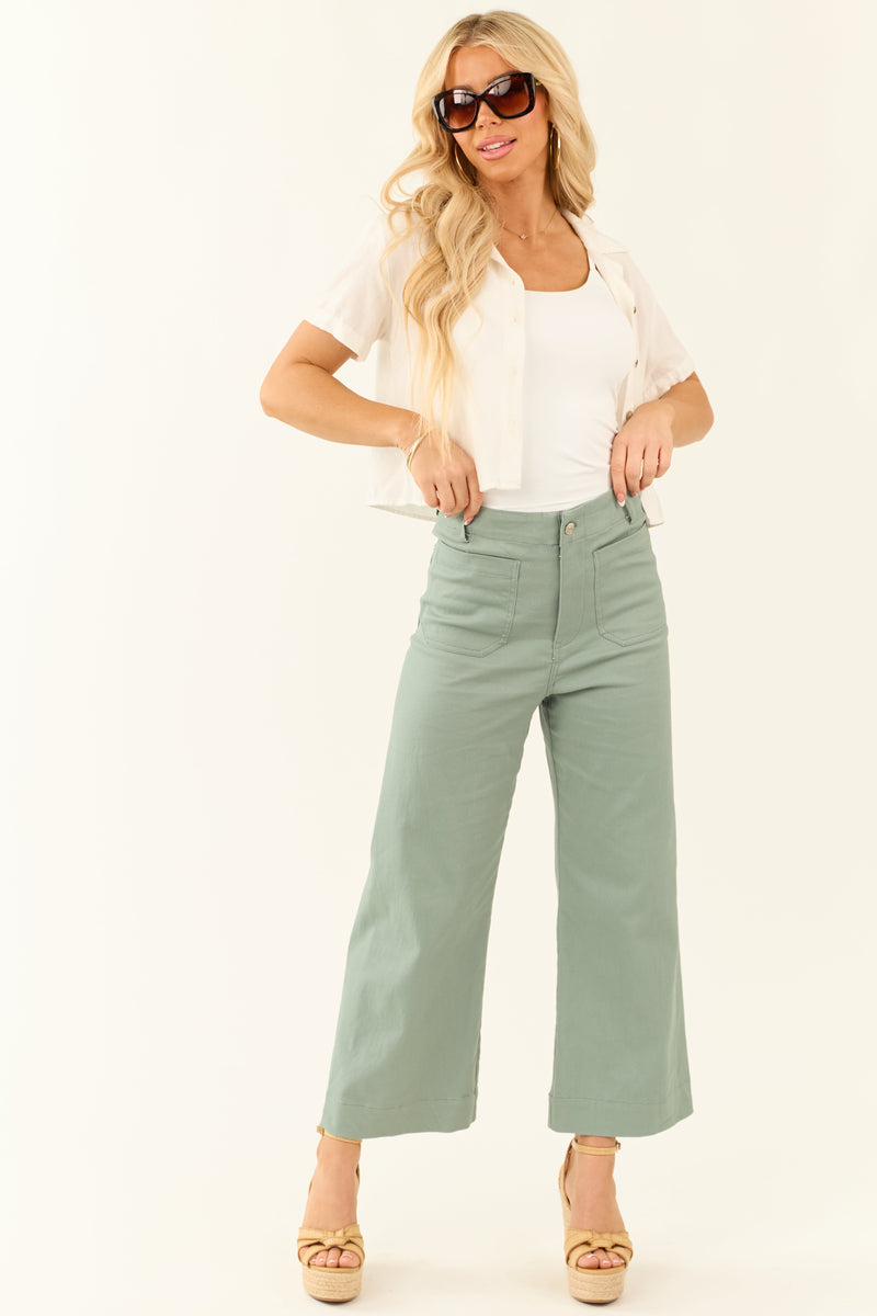 Women's Sage Wide Leg Cropped Jeans with Patch Pockets - Trendy & Comfortable Denim
