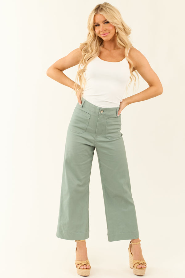 Women's Sage Wide Leg Cropped Jeans with Patch Pockets - Trendy & Comfortable Denim