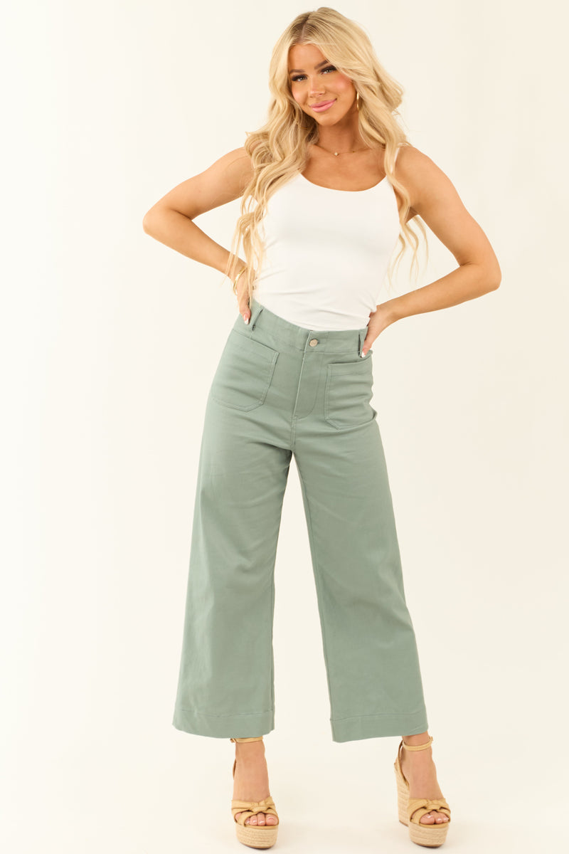 Women's Sage Wide Leg Cropped Jeans with Patch Pockets - Trendy & Comfortable Denim