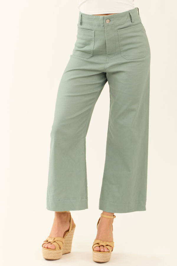 Women's Sage Wide Leg Cropped Jeans with Patch Pockets - Trendy & Comfortable Denim