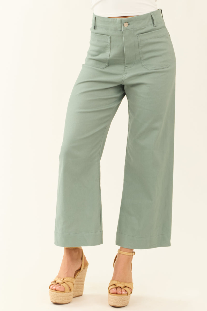 Women's Sage Wide Leg Cropped Jeans with Patch Pockets - Trendy & Comfortable Denim