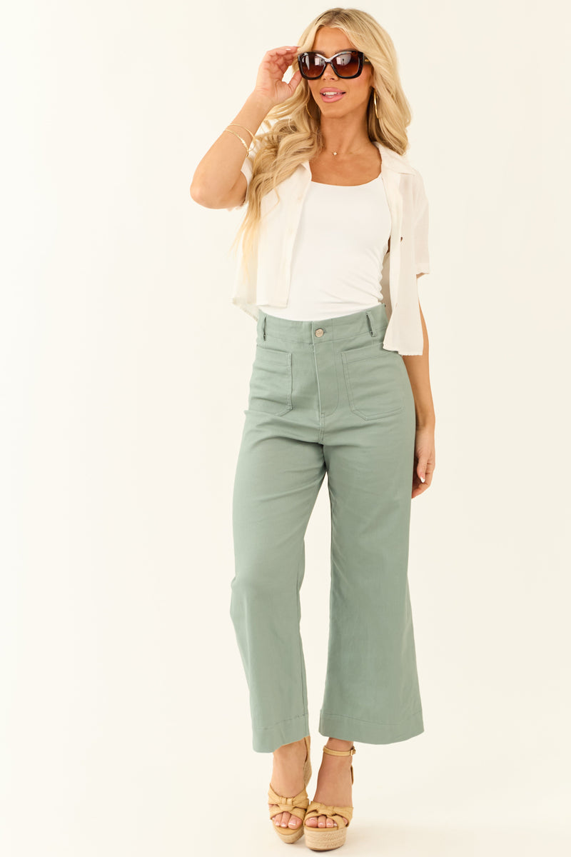 Women's Sage Wide Leg Cropped Jeans with Patch Pockets - Trendy & Comfortable Denim