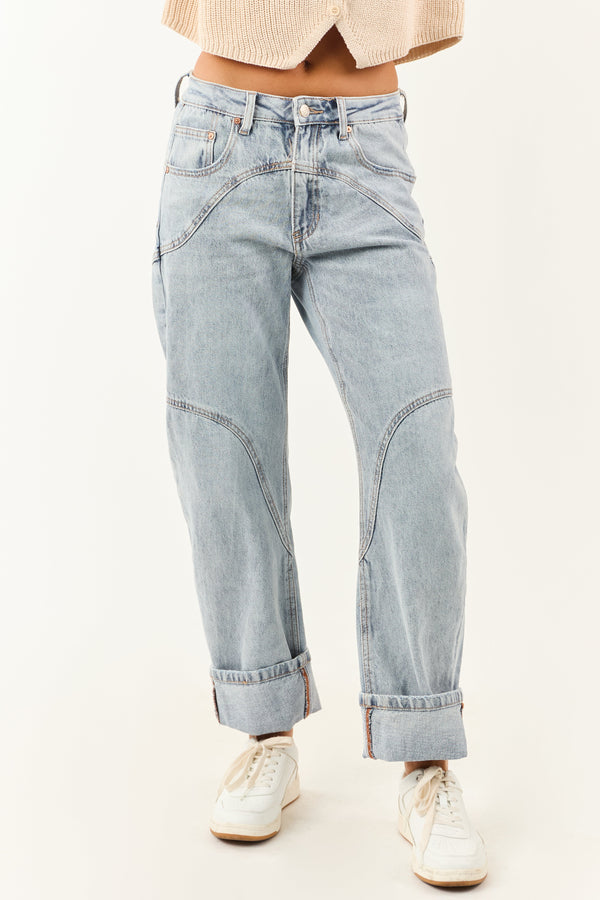 Pre-Order Saige Light Wash High Rise Cuffed Barrel Jeans - Ships by 8/8 | Trendy Women's Denim