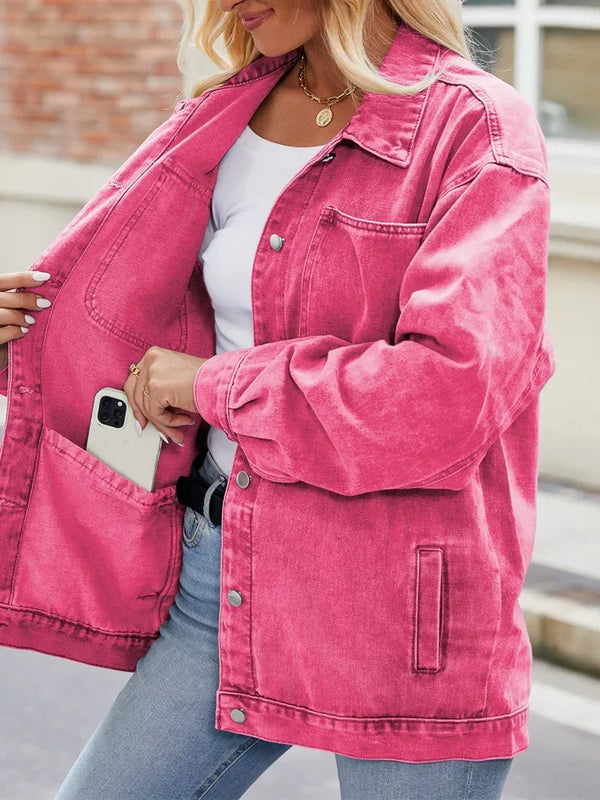 Stylish Women's Oversized Denim Jacket - Trendy Casual Outerwear for Every Season