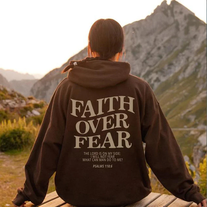 Women's Oversized Hoodie - Faith Over Fear Bible Verse Print - Cozy & Stylish Sweatshirt