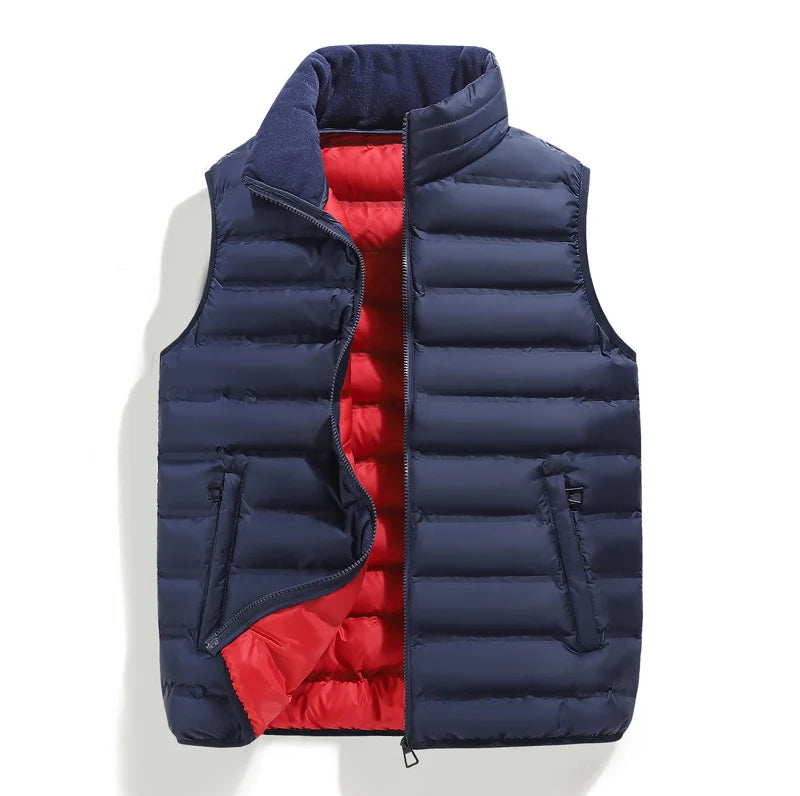 Men Cardigan Down Vest Sleeveless Zipper Vest Coat Male Multi Pockets Solid Color Windproof Warm Padding Down Jacket Clothes