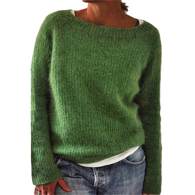 Women's Loose Fit Long Sleeve Knit Jumper - Cozy Casual Sweater for Everyday Wear