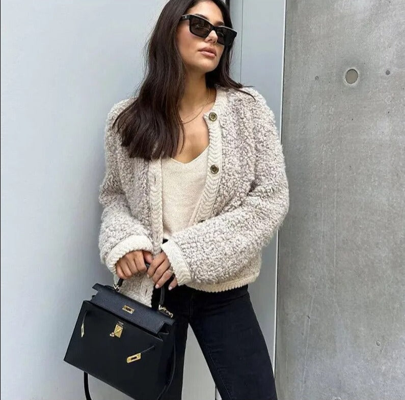 Women's Cozy Teddy Fleece Jacket - Button Front, Soft Texture, Casual Style