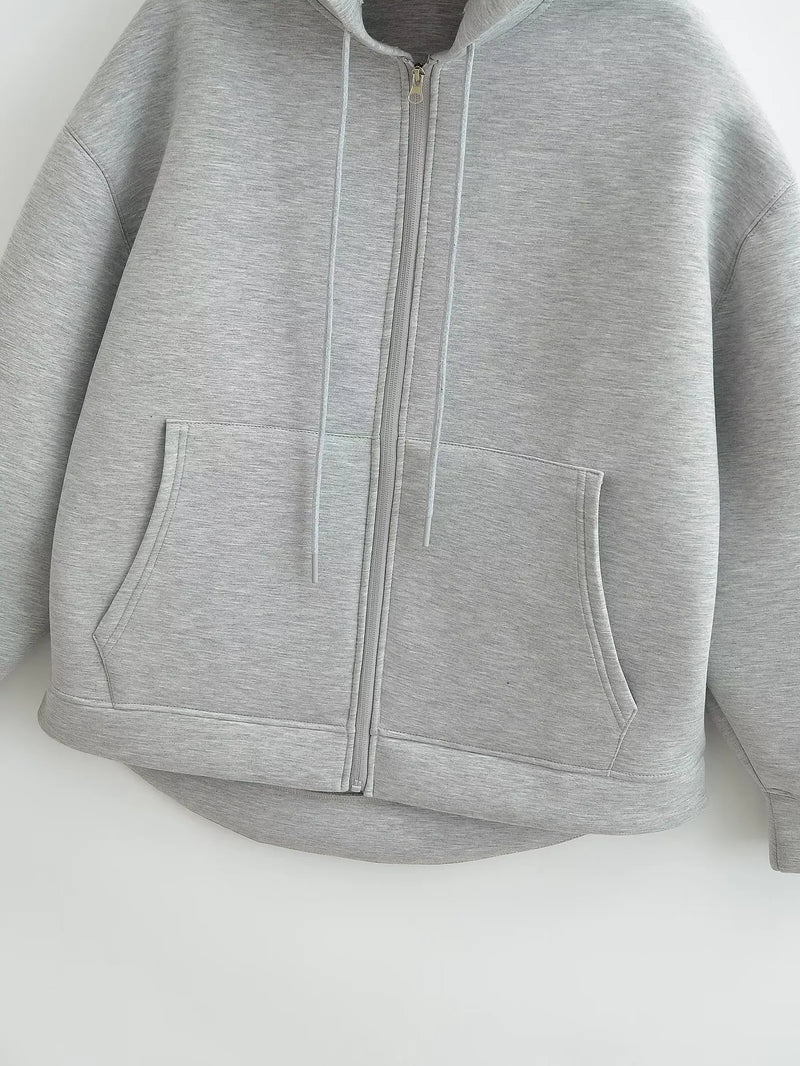 Women's Oversized Zip-Up Hoodie with Drawstring Hood & Pockets - Cozy Casual Wear