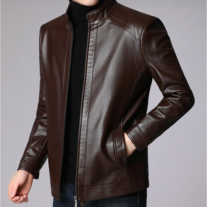 Men's Slim Fit Leather Blazer Jacket - Fashionable Casual Outerwear for Streetwear - Stylish Men's Leather Suit Coat