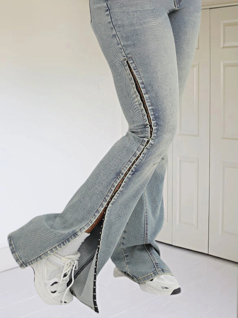 Trendy Women's Slim-Fit Jeans with Side Split Design - Stylish Streetwear for a Unique Look