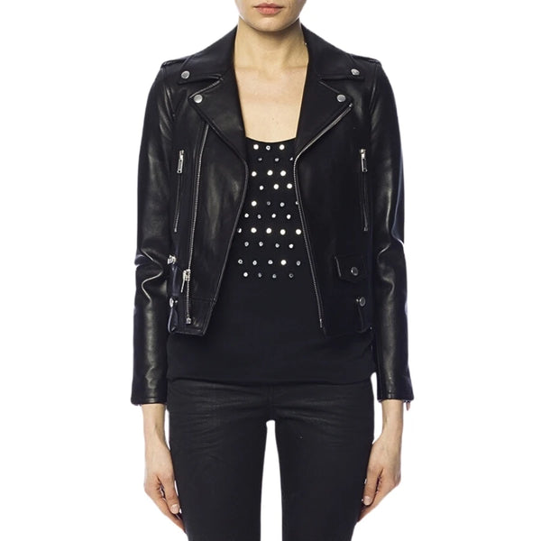 Scarlett Women's Black Leather Biker Jacket - Classic Motorcycle Style, Premium Quality, Perfect Fit