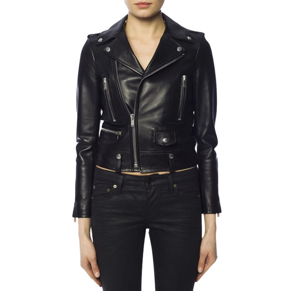 Scarlett Women's Black Leather Biker Jacket - Classic Motorcycle Style, Premium Quality, Perfect Fit