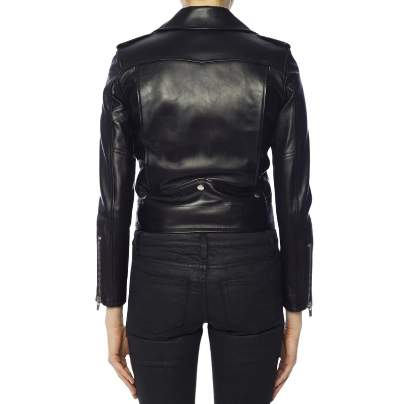 Scarlett Women's Black Leather Biker Jacket - Classic Motorcycle Style, Premium Quality, Perfect Fit