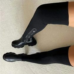 Women's Stretch Fit Knee High Boots - Chunky Lug Sole & Side Zip Closure for Comfort and Style