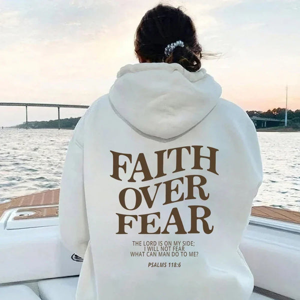 Women's Oversized Hoodie - Faith Over Fear Bible Verse Print - Cozy & Stylish Sweatshirt