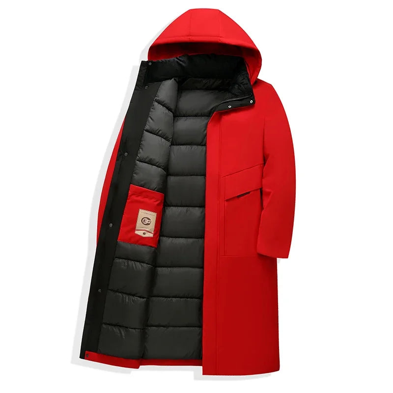 Men's Winter Fleece Long Parka Jacket with Hood - Casual Windbreaker Overcoat for Cold Weather