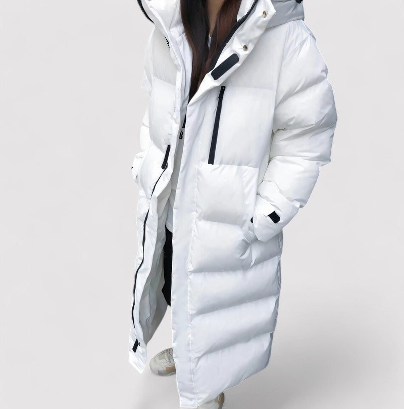 Women's Waterproof Hooded Long Black Puffer Parka Jacket - Stylish & Warm Winter Outerwear