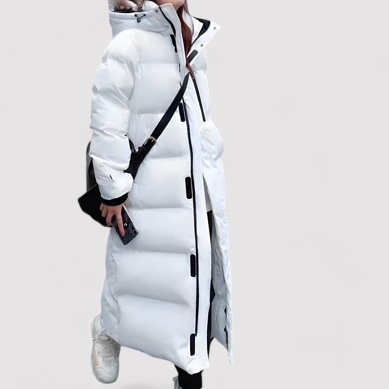 Women's Waterproof Hooded Long Black Puffer Parka Jacket - Stylish & Warm Winter Outerwear