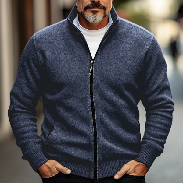 Men's High Collar Zip-Up Cardigan - Soft Knit Sweater for Ultimate Comfort