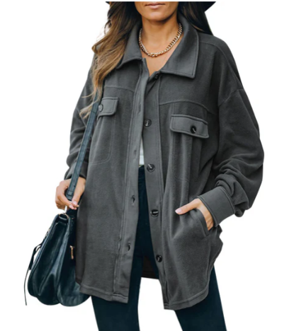 Cozy Women's Fleece Jacket with Stylish Button Placket - Perfect for Layering & Outdoor Activities