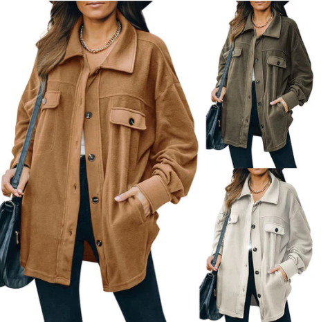 Cozy Women's Fleece Jacket with Stylish Button Placket - Perfect for Layering & Outdoor Activities