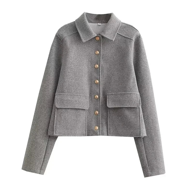 Women's Cropped Aviator Bomber Jacket - Stylish Button Front & Functional Pockets