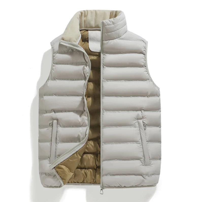 Men Cardigan Down Vest Sleeveless Zipper Vest Coat Male Multi Pockets Solid Color Windproof Warm Padding Down Jacket Clothes