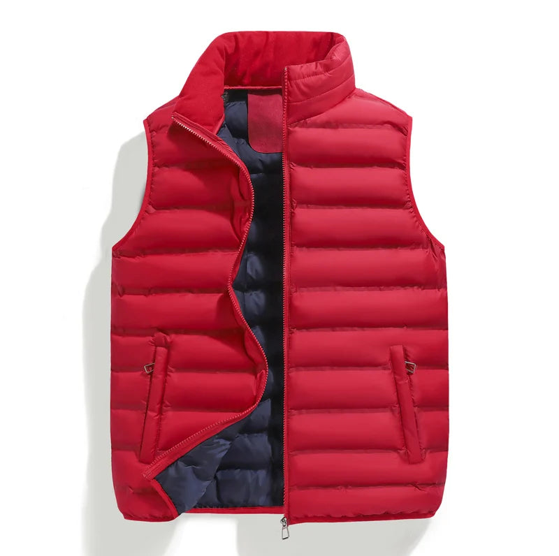 Men Cardigan Down Vest Sleeveless Zipper Vest Coat Male Multi Pockets Solid Color Windproof Warm Padding Down Jacket Clothes