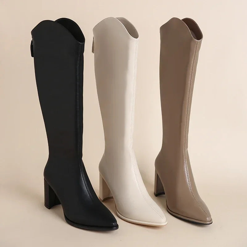 Stylish Women's Knee High Boots with Side Zip Closure & Comfortable Block Heel