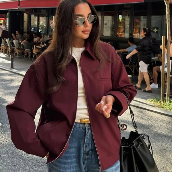 Women's Modern Tailored Cropped Bomber Jacket - Long Sleeve Stylish Outerwear