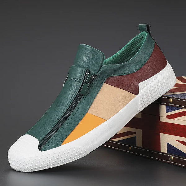 Men's Casual Slip-On Sneakers with Side Zipper & Stylish Contrast Panels - Comfortable Everyday Footwear