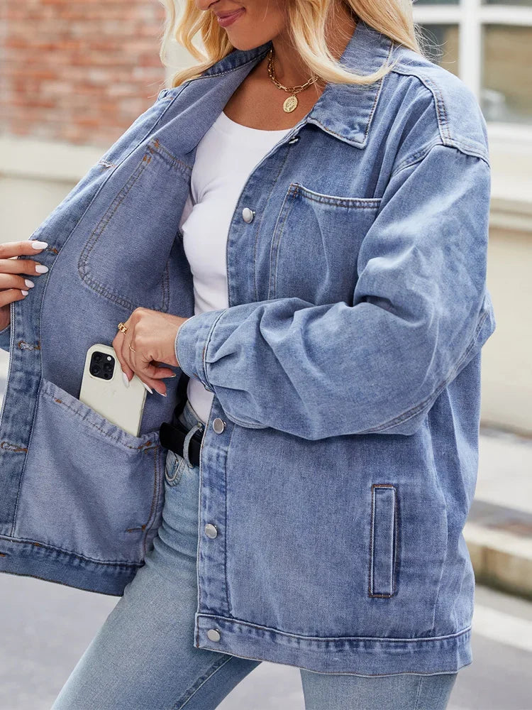 Stylish Women's Oversized Denim Jacket - Trendy Casual Outerwear for Every Season