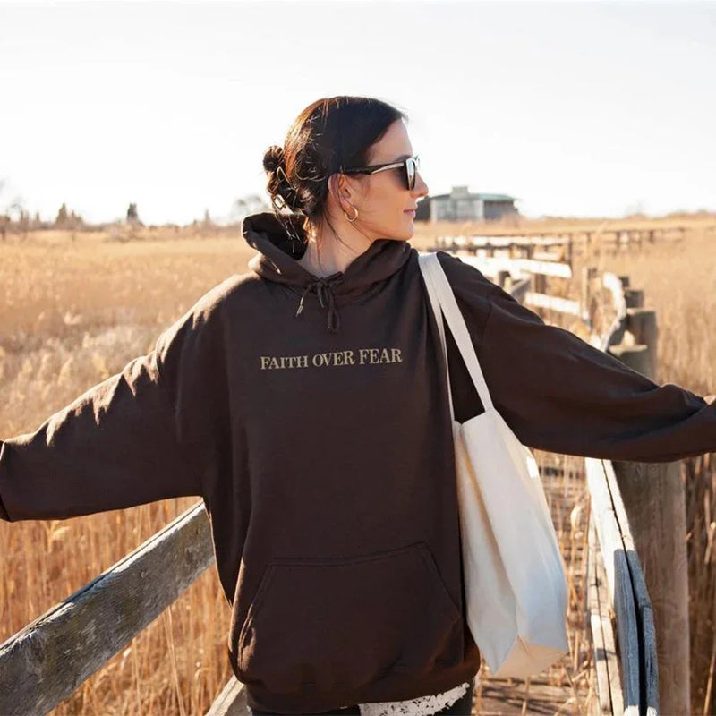 Women's Oversized Hoodie - Faith Over Fear Bible Verse Print - Cozy & Stylish Sweatshirt