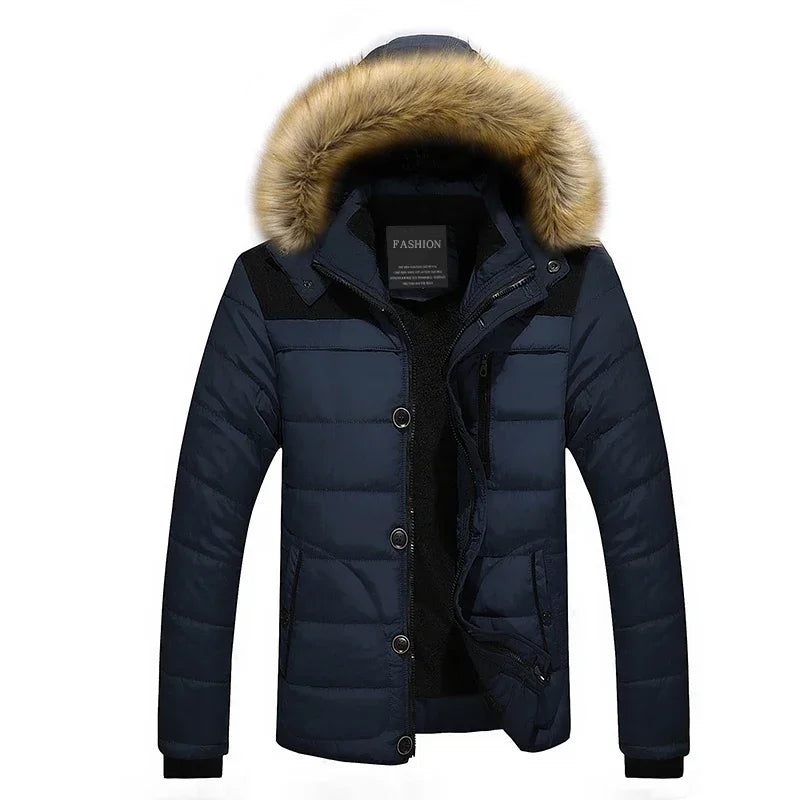 Men's Thick Fur Collar Hooded Parka - Warm Down Jacket with Wool Liner for Winter - Stylish & Cozy Outerwear