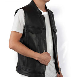 Men's Plus Size  Leather Vest - Zipper Stand Collar Soft Genuine Leather