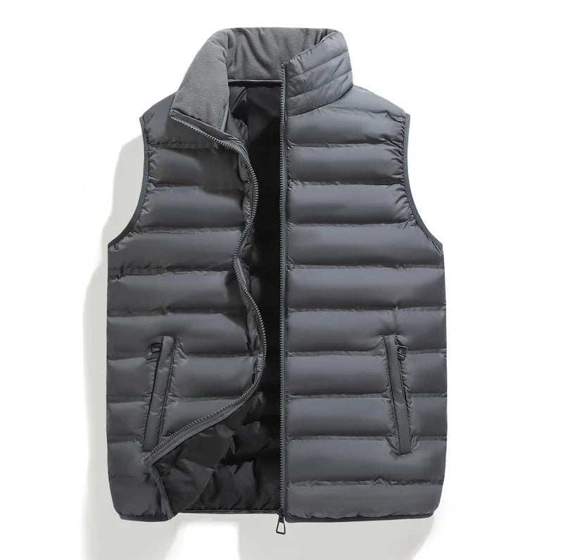 Men Cardigan Down Vest Sleeveless Zipper Vest Coat Male Multi Pockets Solid Color Windproof Warm Padding Down Jacket Clothes