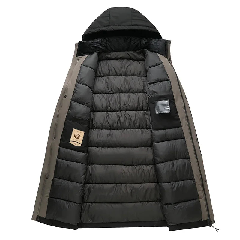 Men's Winter Fleece Long Parka Jacket with Hood - Casual Windbreaker Overcoat for Cold Weather