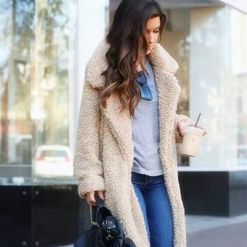 Women's Oversized Long Winter Teddy Coat with Stylish Lapel Collar - Cozy & Warm Outerwear