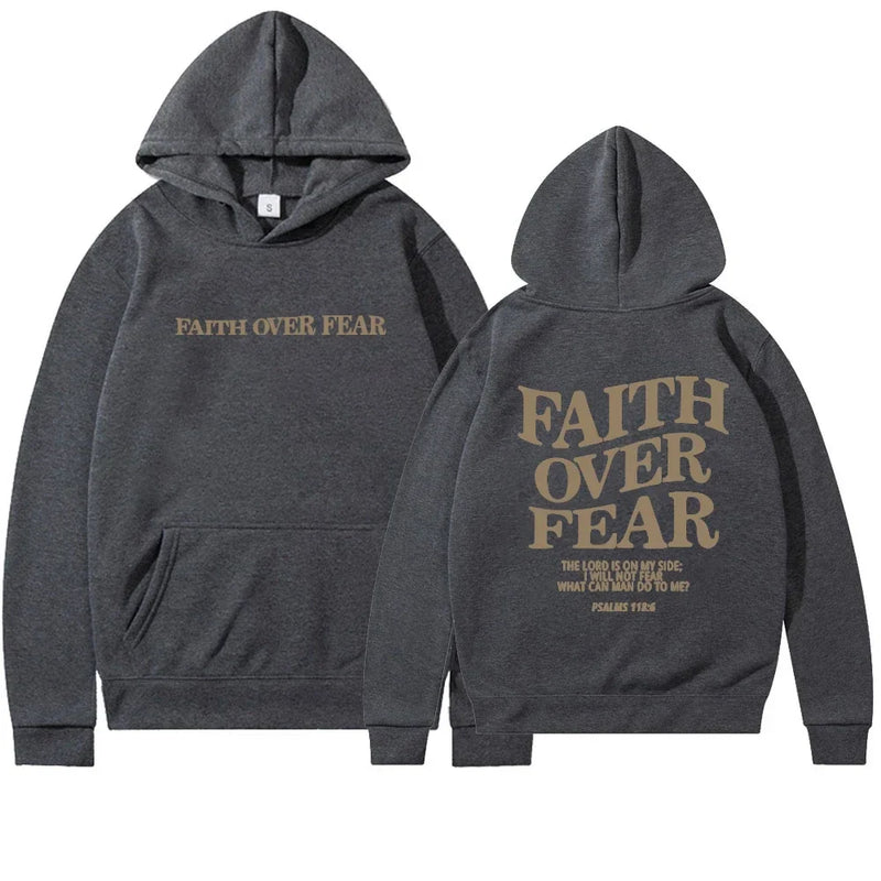 Women's Oversized Hoodie - Faith Over Fear Bible Verse Print - Cozy & Stylish Sweatshirt