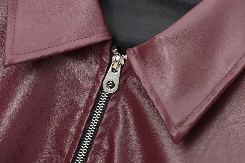 Stylish Women's Leather Jacket with Zipper Front & Classic Lapel Collar - Perfect for All Seasons