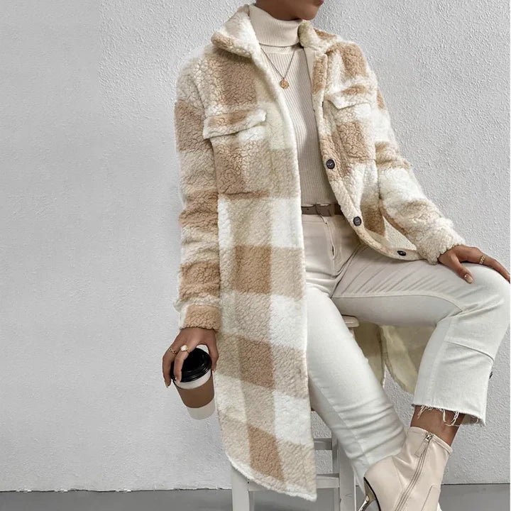Giovana Women's Plaid Jacket with Cozy Polar Fleece Lining - Stylish & Warm Outerwear