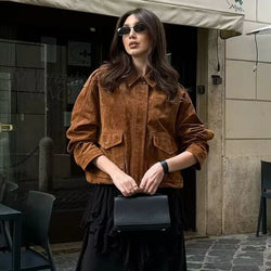 Trendy Women's Streetwear Bomber Jacket with Snap Buttons & Flap Pockets - Stylish Urban Outerwear