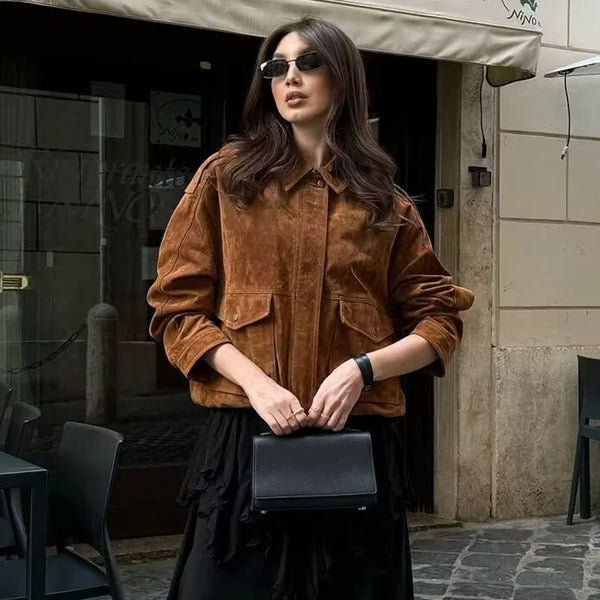 Trendy Women's Streetwear Bomber Jacket with Snap Buttons & Flap Pockets - Stylish Urban Outerwear