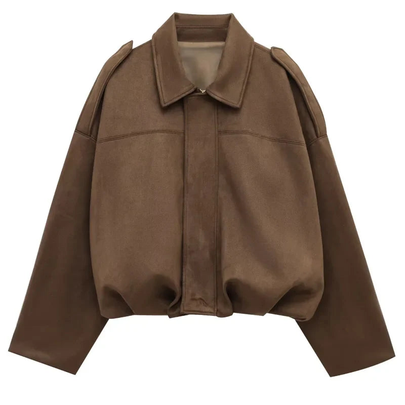 Stylish Women's Cropped Bomber Jacket with Lapel Collar & Zip Front - Trendy Outerwear for Every Season