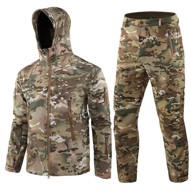 Men's TAD Gear Tactical Softshell Camouflage Jacket & Pants Set - Waterproof Windbreaker for Mountain Hunting & Outdoor Activities