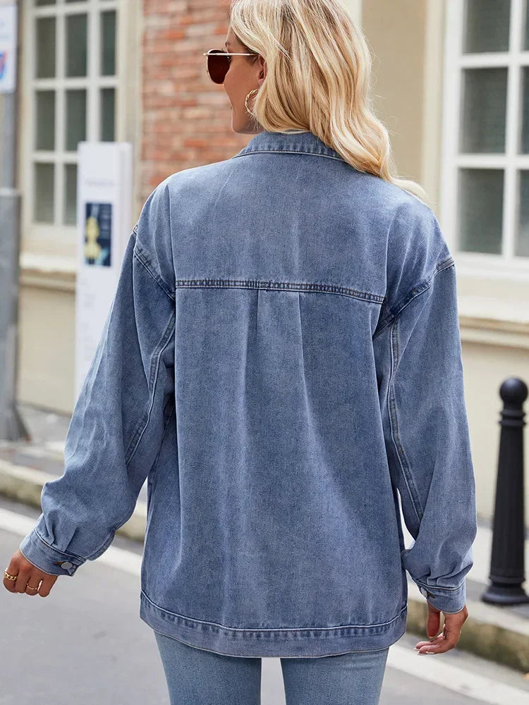 Stylish Women's Oversized Denim Jacket - Trendy Casual Outerwear for Every Season