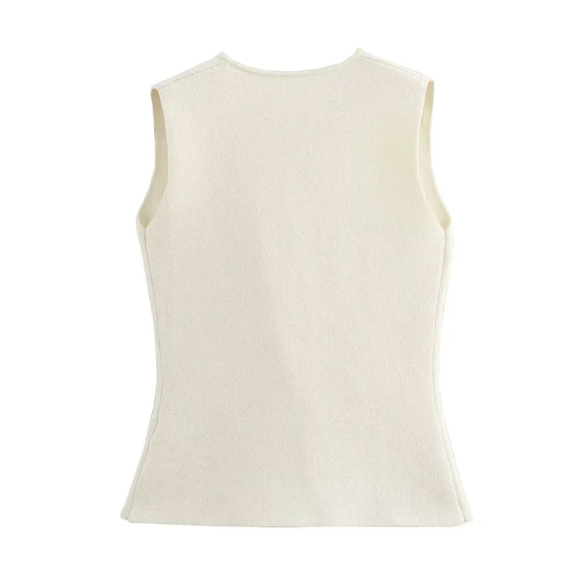 Women's Sleeveless Knitted Vest Top - Button-Front Design for Stylish Layering